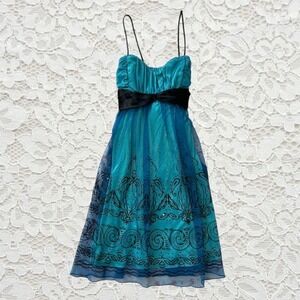 vintage teal and black gothic fairy babydoll beaded mini dress